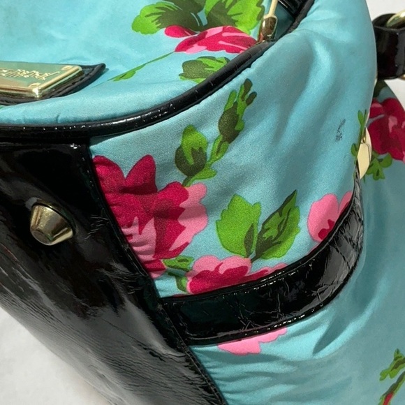 Betsey Johnson Turquoise & Pink Floral Satchel Handbag - Picture 4 of 16